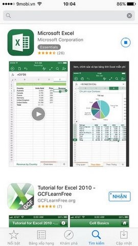 tai excel cho iphone