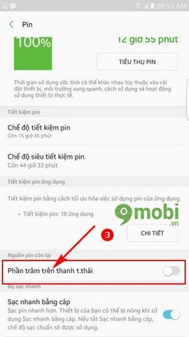 hien thi battery percentage samsung