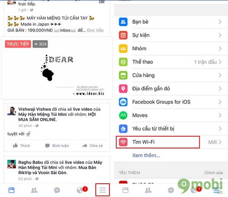 tim wifi tren Facebook cua iPhone
