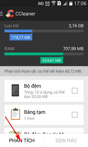 Sử dụng chức năng dọn tập tin rác của Ccleaner trên Android