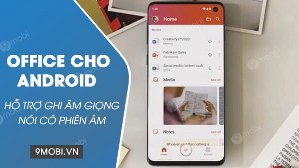 Office cho android ho tro ghi am giong noi co phien am