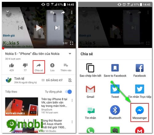 cach chia se link video youtube sang messenger tren dien thoai 2