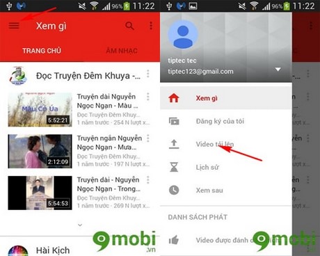 upload video len youtube bang Android