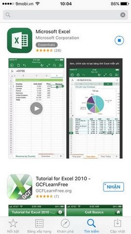 lap bang tinh excel tren iphone