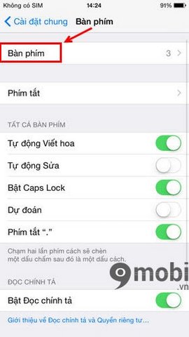 chon ban phim khac tren iOS 8 cua iphone 6 plus, 6, ip 5s, 5, 4s