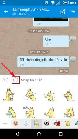 download sticker rong vang pikachu zalo