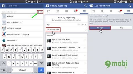 xoa lich su tim kiem facebook tren android