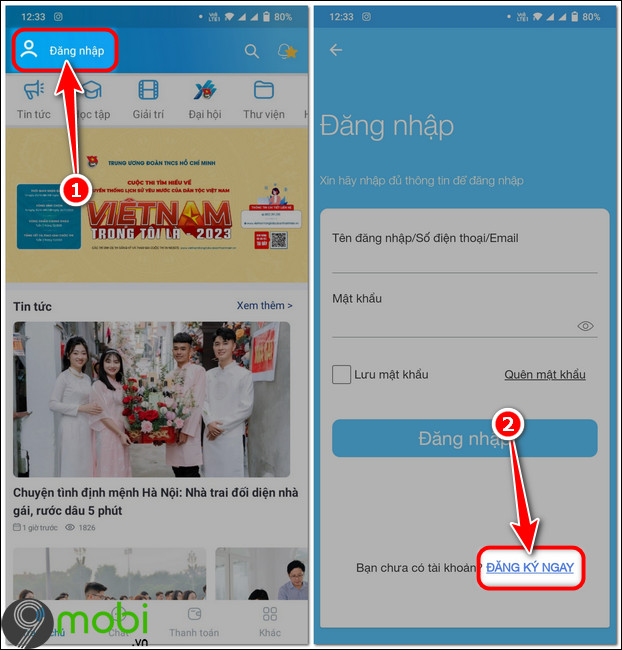cach dang ky app thanh nien viet nam tren Android